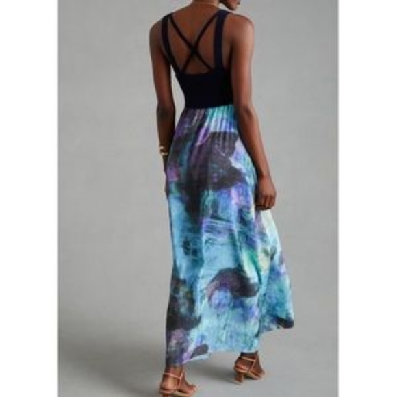 ANTHROPOLOGIE By ANTHROPOLOGIE KNIT TWOFER DRESS SIZE LARGE Navy/purple - Picture 3 of 8